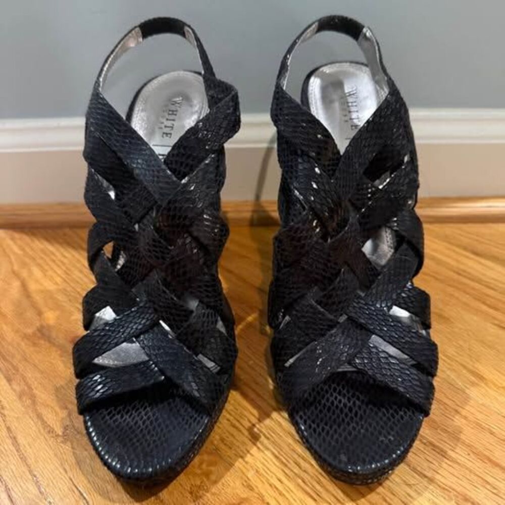 White House Black Market Black Strappy Platform Heels Size 8.5M